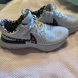 Nike Women's White Athletic Shoes with Leopard-Print Swoosh